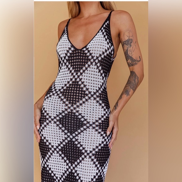 Billy J Easy Street Crochet Maxi Dress – Black Plaid (M/L) - Picture 2 of 7